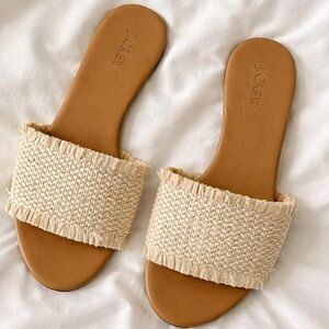 J.Crew Raffia Slide Sandals AX843 Woven Straw Fringe Slides Size 11
